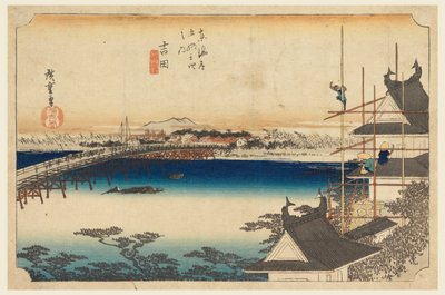 Yoshida (Ridge Toyokawa), członek Te pięćdziesiąt trzy S Tachi dźwięk miasta niższe d autorstwa Ando Hiroshige