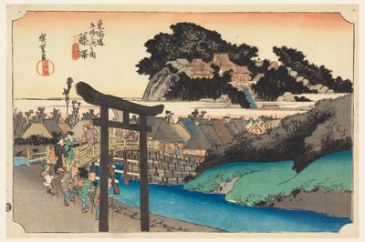 Yugoyoji Tempe (Fugisawa), Stacje Intefifty Threre S przy Teto Kaido Road (Tokaido Gojusan Next House) autorstwa Ando Hiroshige