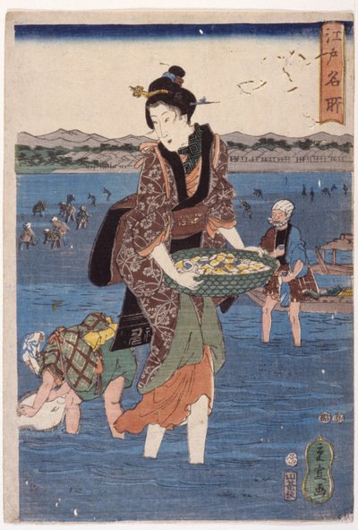 (Duża brodząca kobieca postać) autorstwa Ando or Utagawa Hiroshige