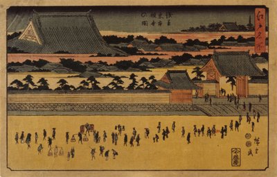 (Ludzie na ulicy na pierwszym planie) autorstwa Ando or Utagawa Hiroshige