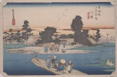 Prom na rzece Rokugo autorstwa Ando or Utagawa Hiroshige