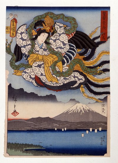 Amaterasu bogini Słońca na górze Fuji autorstwa Ando or Utagawa Hiroshige