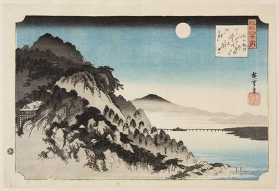 Jesienny księżyc w świątyni Ishiyama (Ishiyama sh?getsu) (kolorowy drzeworyt) autorstwa Ando or Utagawa Hiroshige