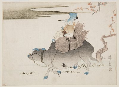 Cattleman i krowa (kolorowy drzeworyt) autorstwa Ando or Utagawa Hiroshige
