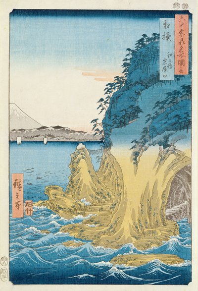 Jaskinie w Enoshimie, prowincja Sagami (drewnodruk) autorstwa Ando or Utagawa Hiroshige