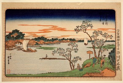 Wiśnie w liściach nad rzeką Sumida, z cyklu Słynne miejsca w stolicy wschodniej, ok. 1831 (kolorowy drzeworyt) autorstwa Ando or Utagawa Hiroshige