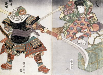 Dyptyk walki na miecze, XIX w. autorstwa Ando or Utagawa Hiroshige