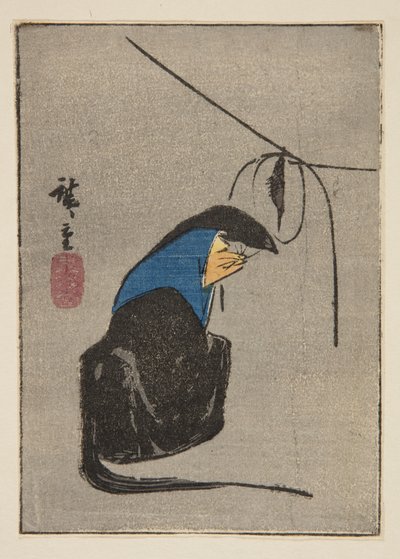 Lis w Tsurigitsune, wycięty z jednolitego arkusza harimaze (kolorowy drzeworyt) autorstwa Ando or Utagawa Hiroshige