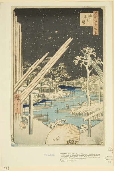 Fukagawa Lumberyards (Fukagawa Kiba) (kolorowy drzeworyt) autorstwa Ando or Utagawa Hiroshige