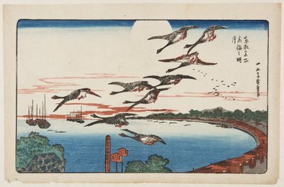 Full Moon over Takanawa (Takanawa no meigetsu) (kolorowy drzeworyt) autorstwa Ando or Utagawa Hiroshige