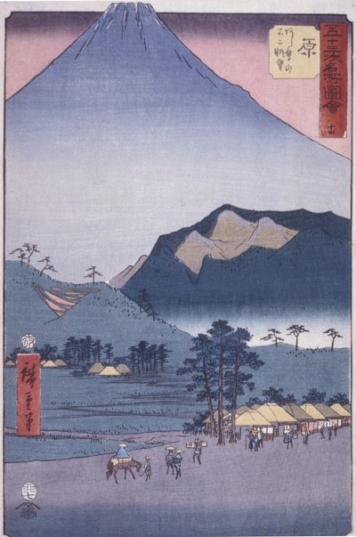 Hara: Widok na Ashitakayamę i Fuji (kolorowy drzeworyt) autorstwa Ando or Utagawa Hiroshige