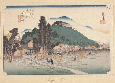 Shiyakushi (kolorowy drzeworyt) autorstwa Ando or Utagawa Hiroshige