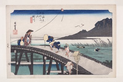 Kakegawa: Widok na górę Akiba (Kakegawa, Akiba-san enb?) (kolorowy drzeworyt) autorstwa Ando or Utagawa Hiroshige
