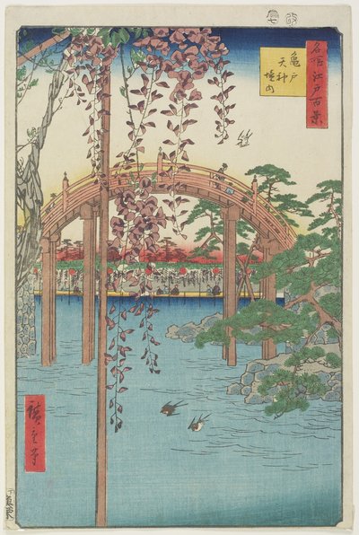 Linia Kameido Tenjin Sh, drzewo z 1856 r. autorstwa Ando or Utagawa Hiroshige