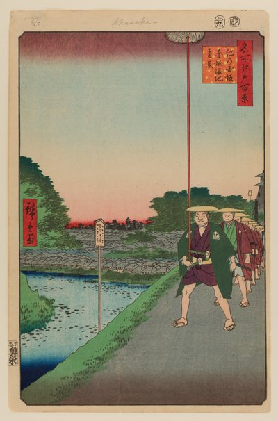Wzgórze Kinokuni i odległy widok na Akasaka Tameike autorstwa Ando or Utagawa Hiroshige