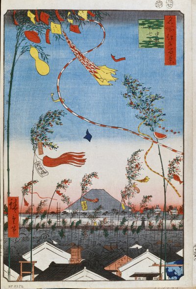 Dobrobyt w całym mieście podczas festiwalu Tanabata (Sto słynnych widoków Edo) (Tokio, Japonia) - Praca Utagawy Hiroshige (1797-1858), grafika japońska (39x26 cm), ok. 1858 - Dobrobyt w całym mieście podczas festiwalu Tanabata (sto autorstwa Ando or Utagawa Hiroshige