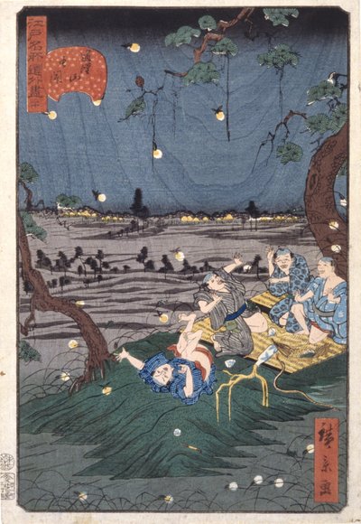 Listening To Crickets At Dōkanyama (20) (Dōkanyama Mushikiki) (kolorowy drzeworyt) autorstwa Ando or Utagawa Hiroshige