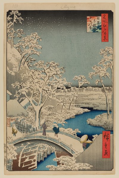 Meguro Drum Bridge i Sunset Hill autorstwa Ando or Utagawa Hiroshige