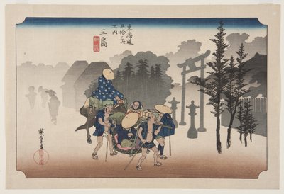 Mishima: Morning Mist (Mishima, asagiri) (kolorowy drzeworyt) autorstwa Ando or Utagawa Hiroshige
