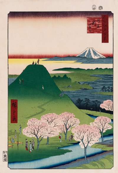 Nowe Fuji, Meguro, z serii „Sto widoków znanych miejsc w Edo” autorstwa Ando or Utagawa Hiroshige
