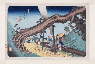 Nr 33, Motoyama (kolorowy drzeworyt) autorstwa Ando or Utagawa Hiroshige