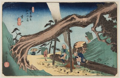 Nr 33, Motoyama (kolorowy drzeworyt) autorstwa Ando or Utagawa Hiroshige