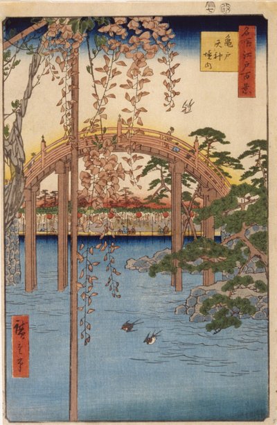Obręb świątyni Tenjin w Kameido (drzeworyt kolorowy) autorstwa Ando or Utagawa Hiroshige