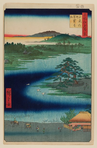 Wisząca sosna Robe, staw Senzoku autorstwa Ando or Utagawa Hiroshige