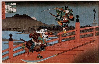 Japońska grafika Samurai Battle autorstwa Hiroshige Utagawa (1797-1858). 19 wiek. Paryż, Muzeum Guimet, Narodowe Muzeum Sztuki Azjatyckiej autorstwa Ando or Utagawa Hiroshige