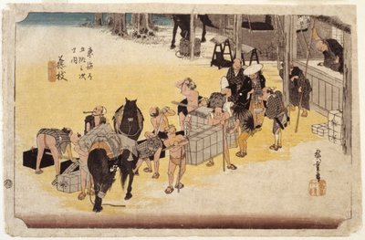 Stacja 23, Fujieda (drzeworyt kolorowy) autorstwa Ando or Utagawa Hiroshige