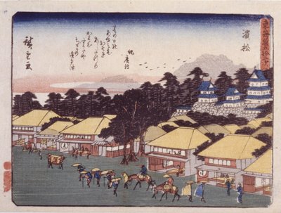 Stacja 30, Hamamatsu (kolorowy drzeworyt) autorstwa Ando or Utagawa Hiroshige