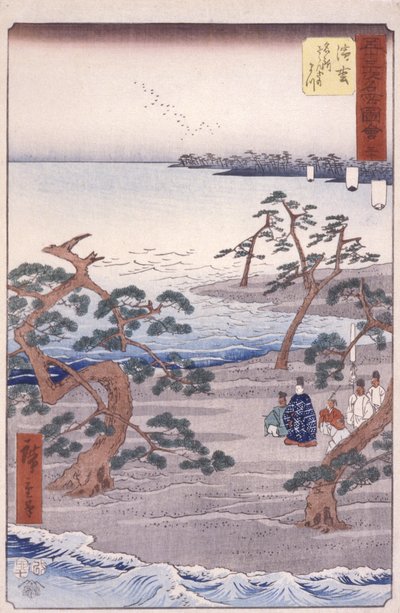 Stacja 30, Hamamatsu (kolorowy drzeworyt) autorstwa Ando or Utagawa Hiroshige
