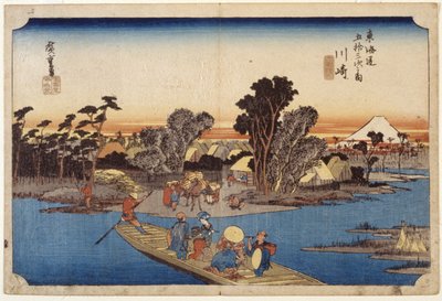 Stacja 3, Kawasaki (drzeworyt, ołówek) autorstwa Ando or Utagawa Hiroshige