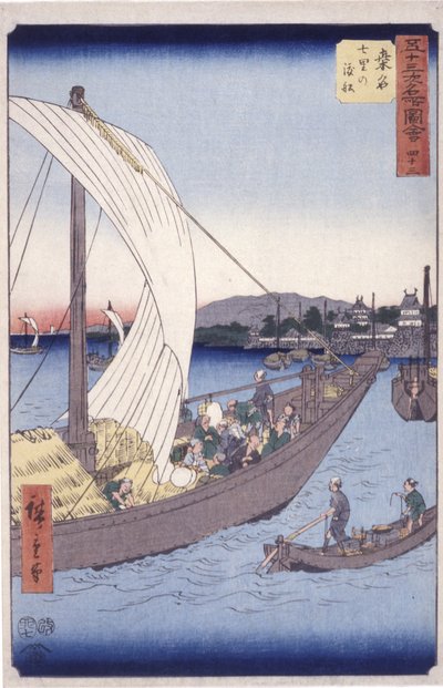 Stacja 43, Kuwana (drzeworyt kolorowy) autorstwa Ando or Utagawa Hiroshige
