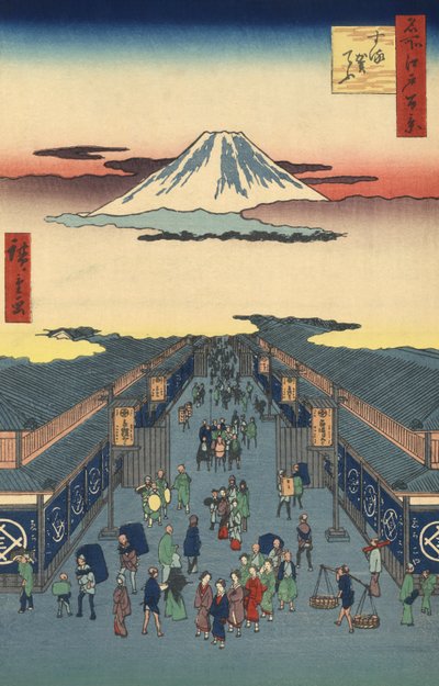 Przez członka Suruga-St Reet i ja przez Hiroshige Relief autorstwa Ando or Utagawa Hiroshige