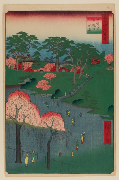Ogrody świątynne, Nippori autorstwa Ando or Utagawa Hiroshige