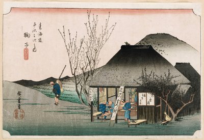 Słynna herbaciarnia w Mariko, z cyklu "Pięćdziesiąt trzy stacje Tokaido", ok. 1834 autorstwa Ando or Utagawa Hiroshige