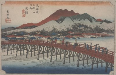 Wielki Most Sanjo, 1834 autorstwa Ando or Utagawa Hiroshige
