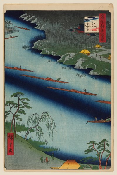 Prom Kawaguchi i świątynia Zenkoji autorstwa Ando or Utagawa Hiroshige