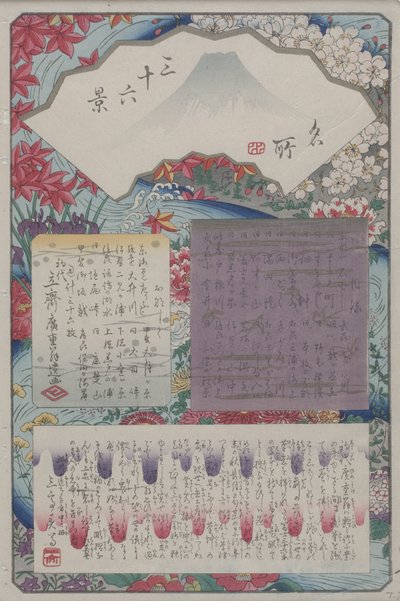 Strona tytułowa ze spisem treści (drzeworyt kolorowy) autorstwa Ando or Utagawa Hiroshige