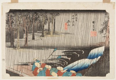 Tsuchiyama: Sp Ring Rain (Tsuchiyama, Haru no Ame) autorstwa Ando or Utagawa Hiroshige