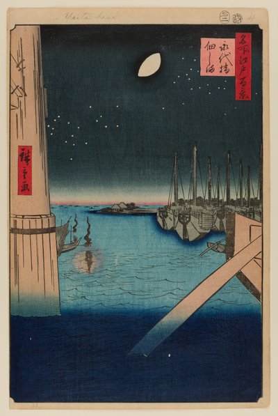 Tsukudajima z mostu Eitai autorstwa Ando or Utagawa Hiroshige