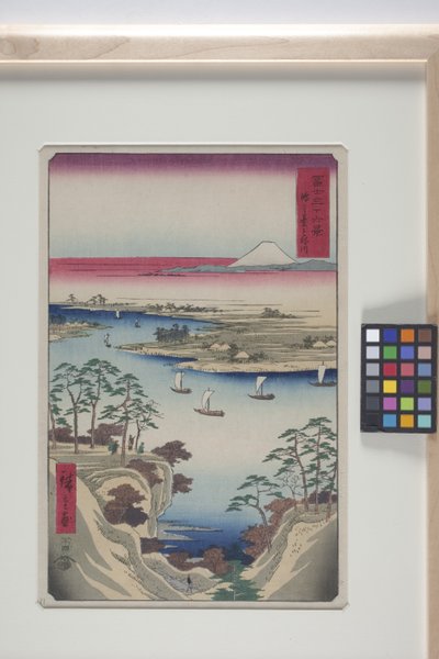 Wzgórze Dzikich Gęsi i rzeka Tone (Kōnodai, Tonegawa) (drzeworyt kolorowy) autorstwa Ando or Utagawa Hiroshige