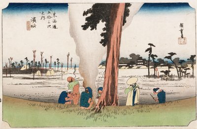 Zimowy widok, Hamamatsu, z cyklu "Pięćdziesiąt trzy stacje Tokaido", ok. 1834 autorstwa Ando or Utagawa Hiroshige