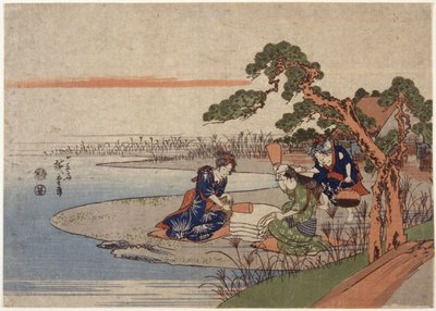 Kobiety przygotowujące płótno (kolorowy drzeworyt) autorstwa Ando or Utagawa Hiroshige