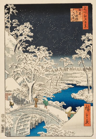 Yūhi Hill i Drum Bridge w Meguro autorstwa Ando or Utagawa Hiroshige