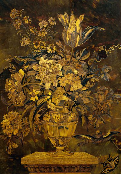 Intarsja intarsyjna na hebanowych drzwiach szafki, Andre-Charles Boulle (1642-1732), Francja autorstwa Andre Charles Boulle