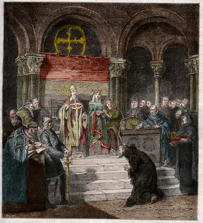 Cesarz Henryk IV (1050-1106) u stóp papieża Grzegorza VII (1020-85) autorstwa Andre Cluysenaar