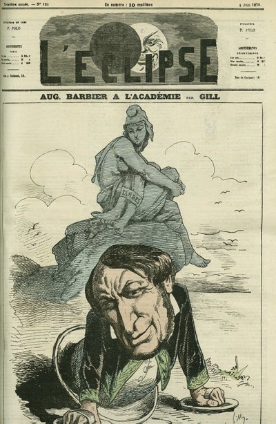Auguste Barbier (1805-1882), francuski poeta wybrany do Akademii Francuskiej w 1869. Okładka w „”L