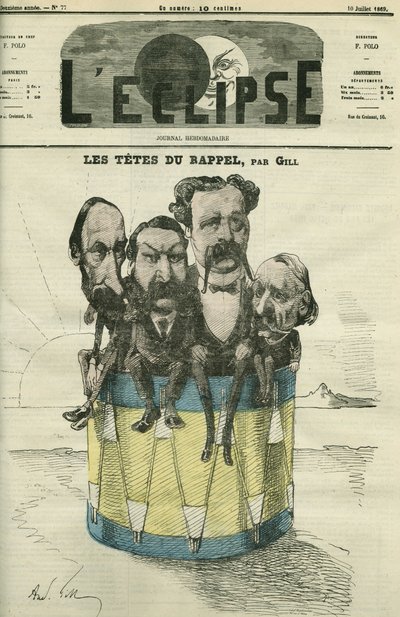 Auguste Vacquerie (1819-1895), Victor Hugo (1802-1885), Charles Hugo (1826-1871) i Paul Meurice (1818-1905), francuscy literaci. Okładka w „”L